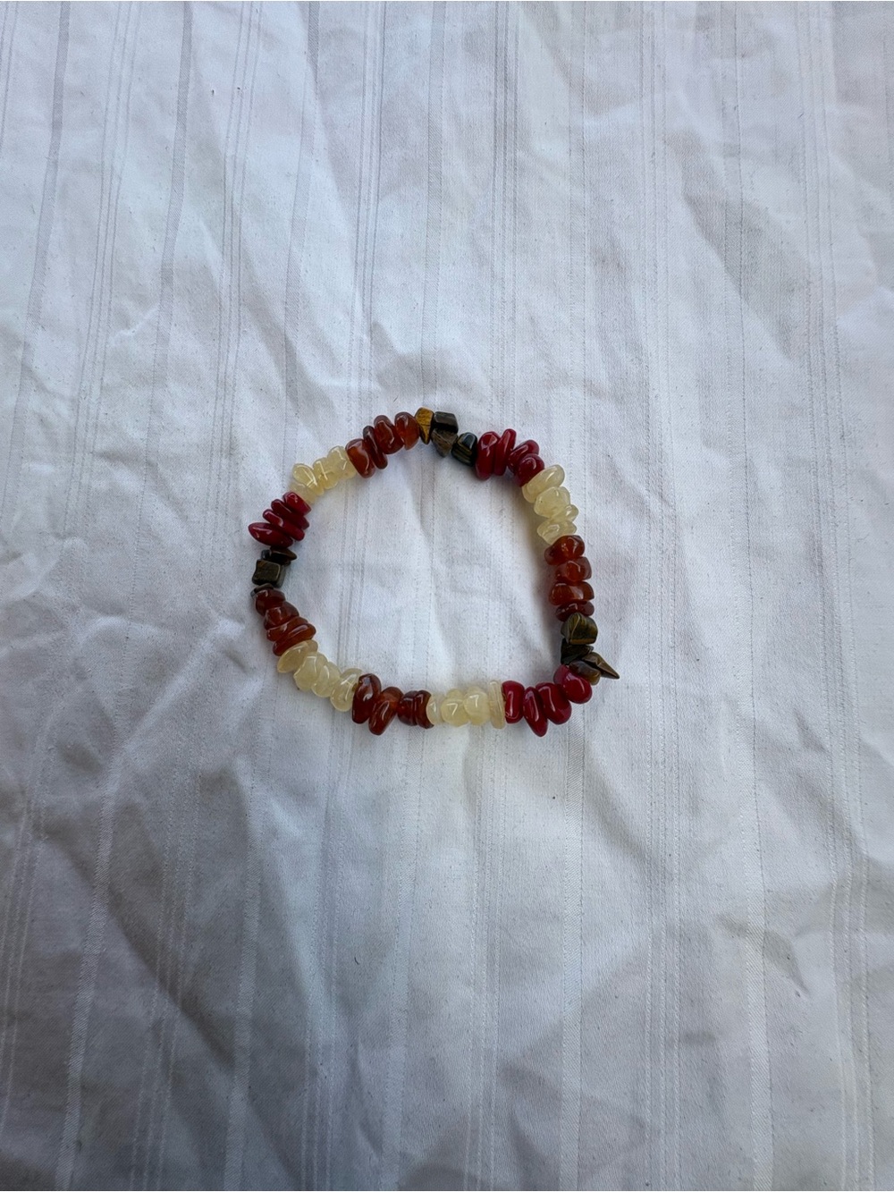 Red and Cream Beaded Stretch Bracelet